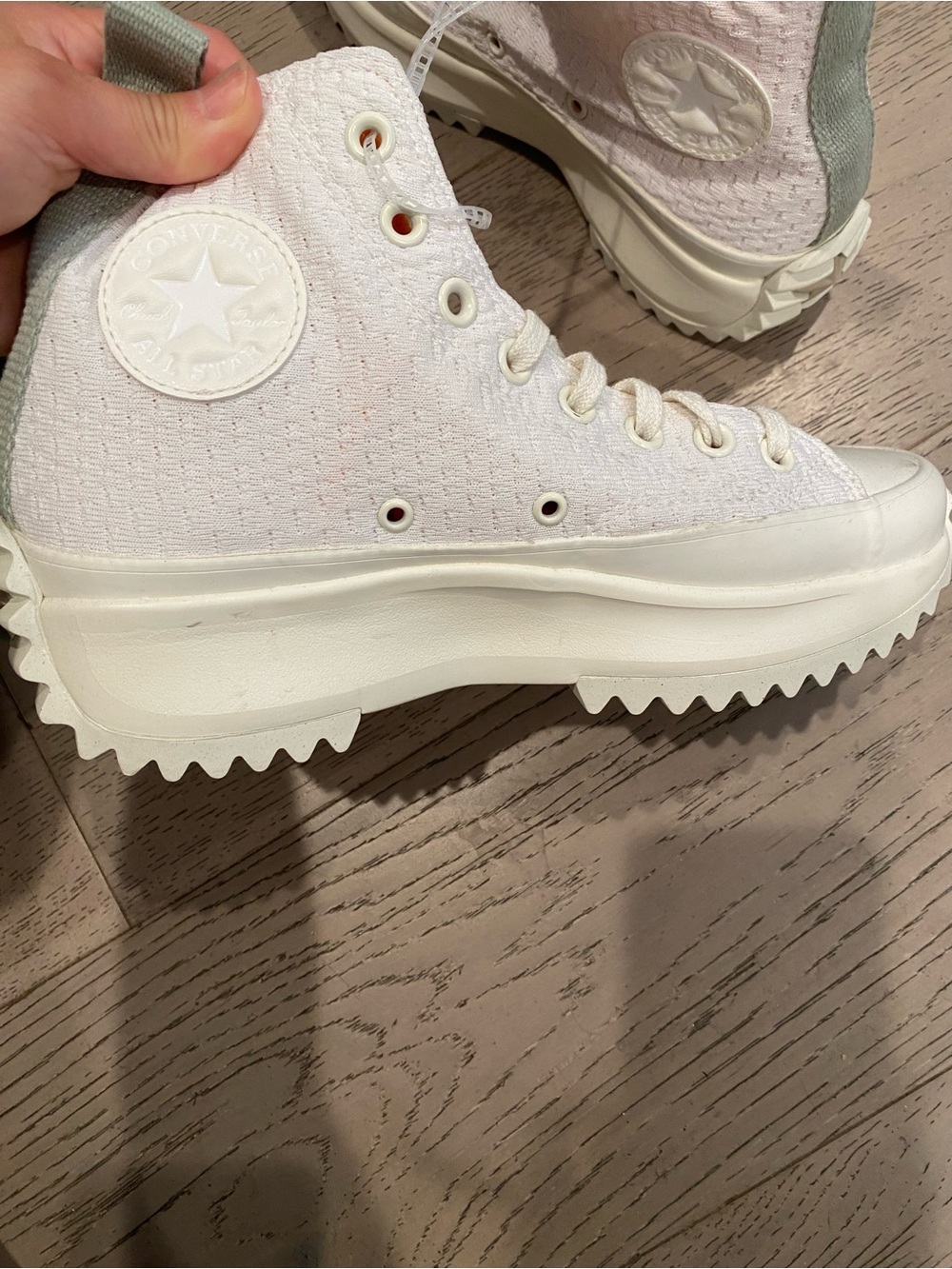 White Women's High-Top Knit Sneakers with Orange Lining - Picture 3 of 6